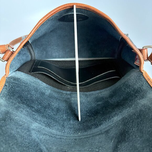 Dooney & Bourke Crossbody Bag East West Flap Blue AWL Tan Trim USA Vinta… - Picture 6 of 8